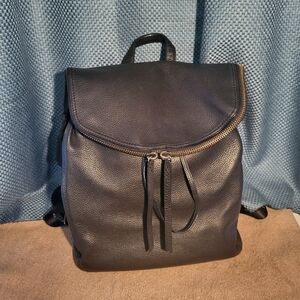 Tumi Black Pebbled Leather Backpack with Gold-Tone Zip